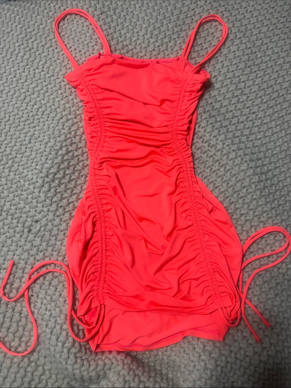 Neon coral mini bodycon dress
